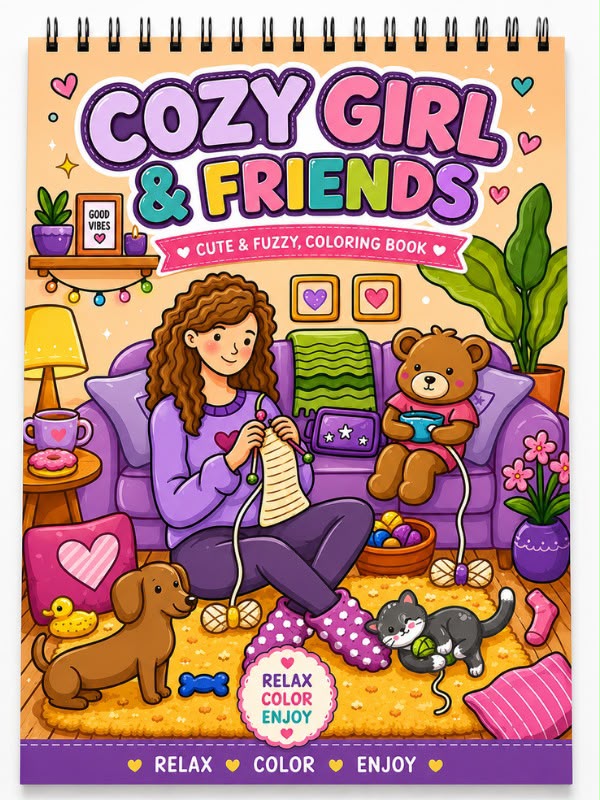 Cozy Boyama Kitabı - Yetişkinler İçin Rahatlatıcı Boyama Kitabı - Cozy Girl & Friend